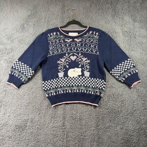 Vtg Sweater Loft Cat Alphabet Knit Sweater Sz M USA Grandma Cottagecore Teacher
